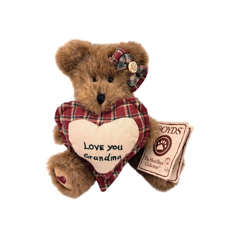 Vintage Boyds Bears Love You Grandma Teddy Plush 8" Plaid Heart Bow Pillow Gift - Picture 2 of 12